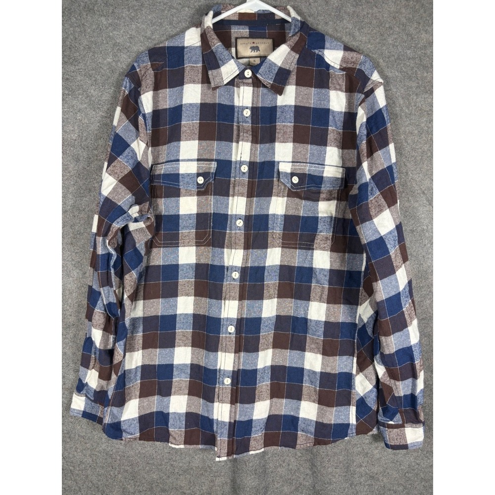 Dakota Grizzly Mens XL Blue Brown‎ Plaid Flannel Button Up Roll Tab Sleeve Shirt